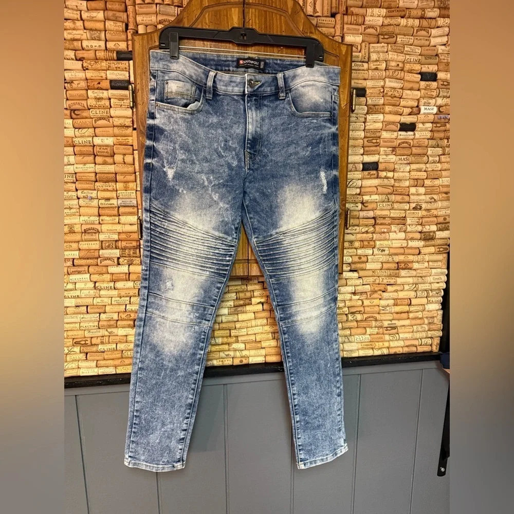 Y2K South Pole acid washed distressed skinny denim size 34x32